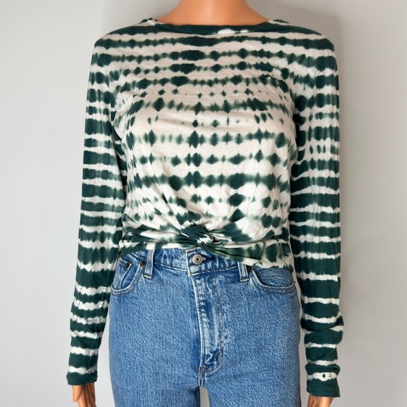 PINK Victoria's Secret Tops - PINK Victoria's Secret Tie Dye Twist Front Long Sleeve Top Green White XS
